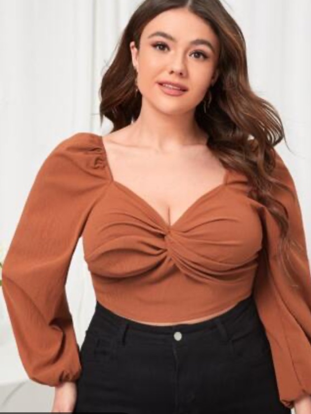 EMERY ROSE Rust Orange Twist-Front Puff Sleeve Long Sleeve Top 2XL NWOT